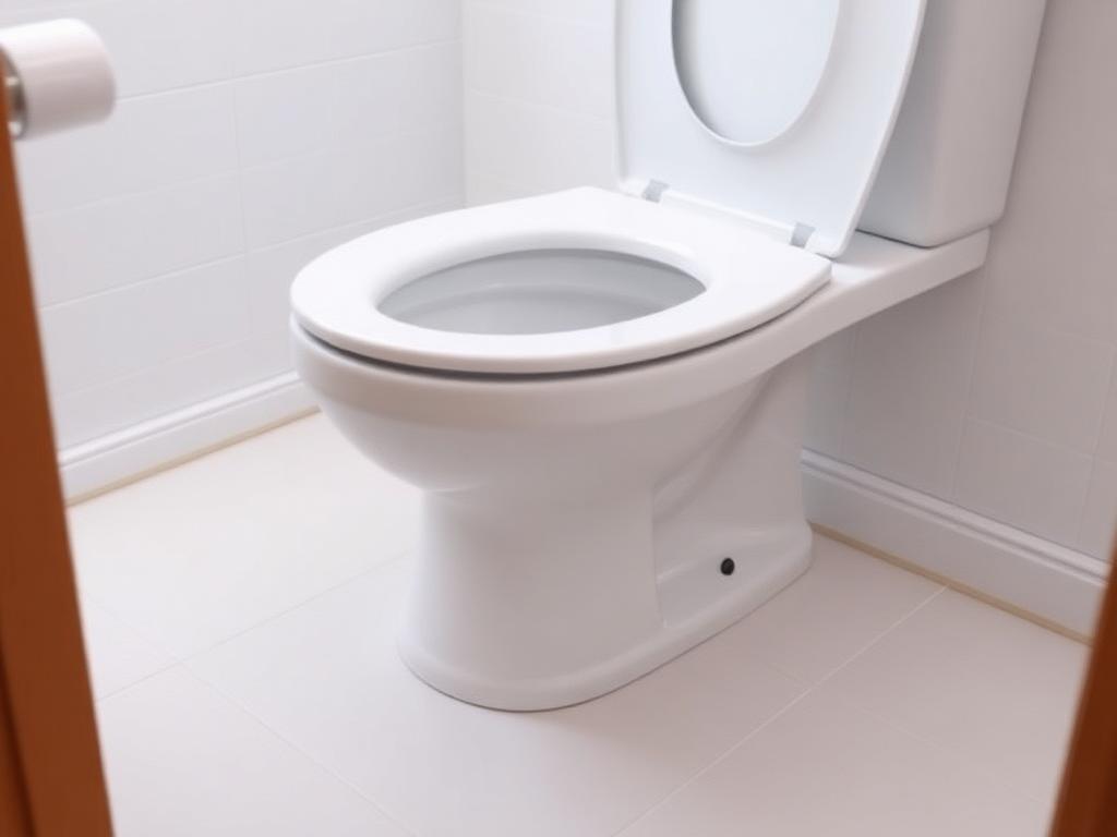 Reset toilet with a clean white caulk line on spotless light tile flooring