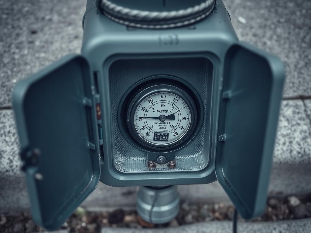 Open curbside water meter box showing the dial used to check for flow