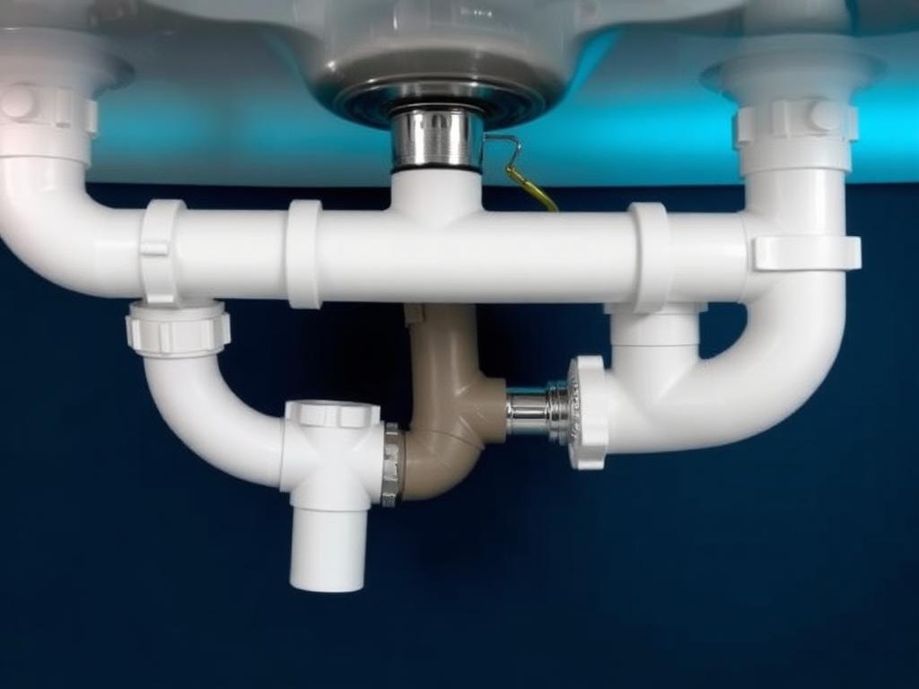 Under-sink drain assembly with PVC P-trap and connecting waste arms